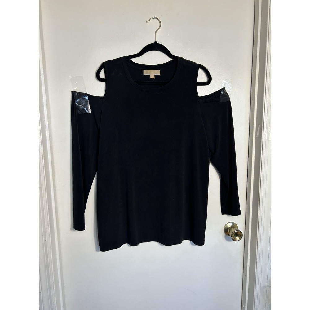 Michael Kors Black Cold Shoulder Long Sleeve‎ Top Plus Size 1X Solid Knit